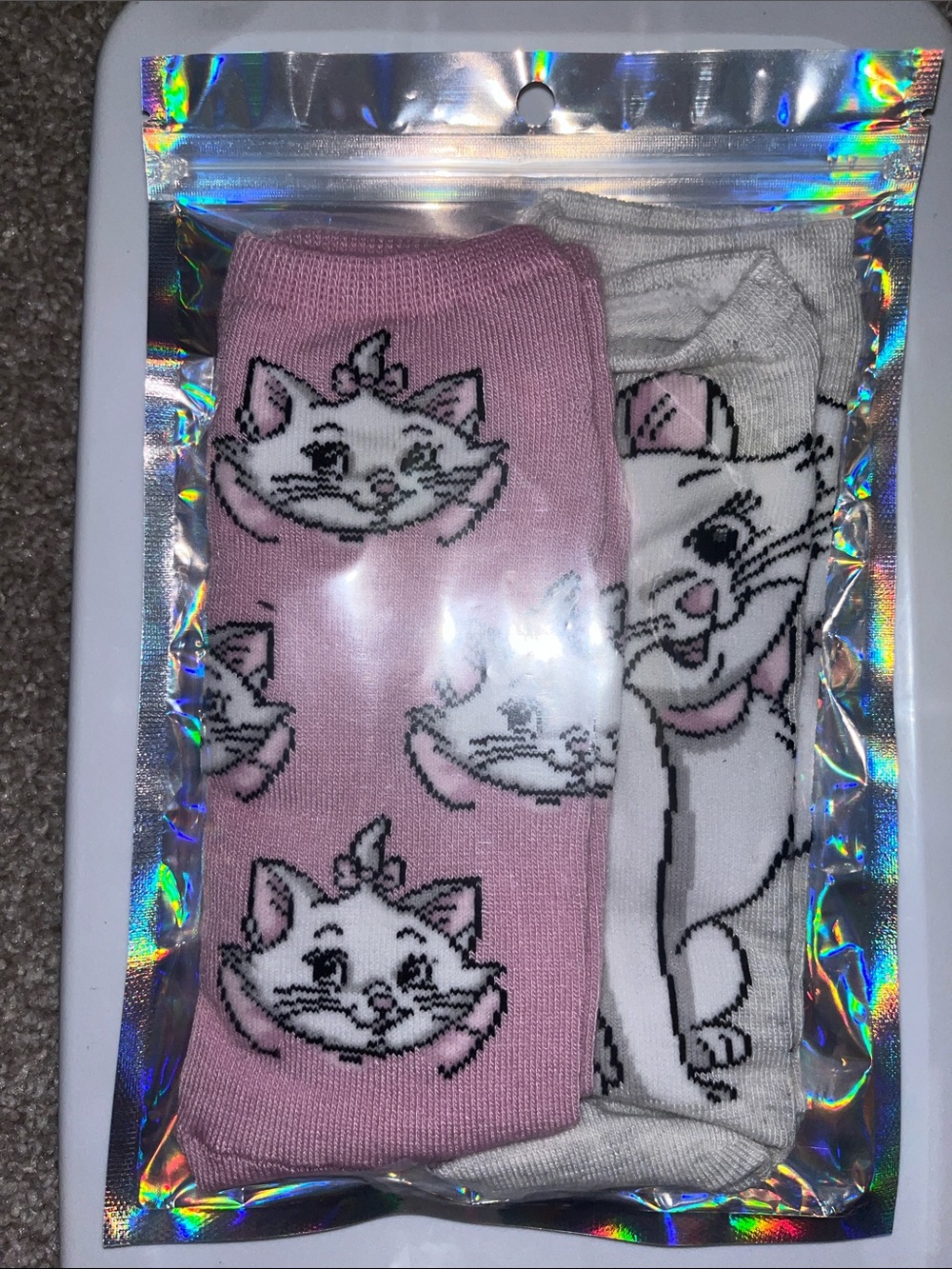 Cat Print Socks Pink & Gray NWT